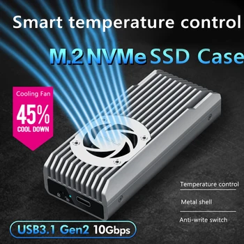 10 gbps M2 SSD Корпус Вграден охлаждащ вентилатор Метален M. 2 Корпус NVME Защита от запис Поддръжка на USB3.1 Gen2 Type-C 2230 2242 2260 2280