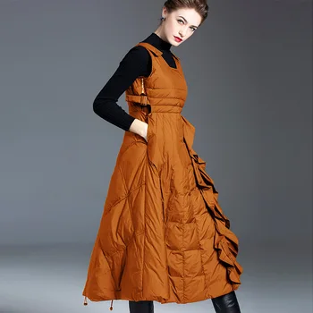 2020 Есенно-зимния пуховик, утягивающий на талията, Дамски модни удебелена модерна пола със средна дължина, жилетката, пуховое палто 20312