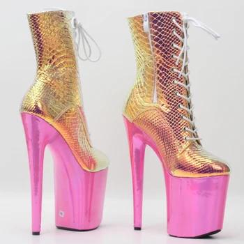 2022 Модни Обувки За танци на един стълб 20 см, Много Висок Ток, Дебела Подметка, Тънък Ток, Лазер Секси Змия Модел нощен клуб, Обувки За Подиум