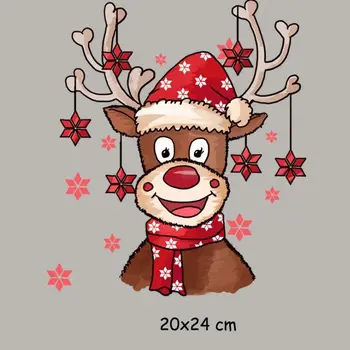 20x24 см Сладък Коледен Елен Животно Желязо На Нашивках За DIY на Топлопреминаване Облекло Тениска Термонаклейки Украса Печат