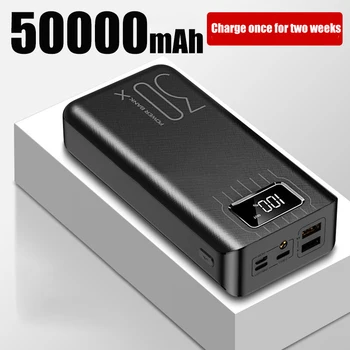 50000mah Power Bank Typec Micro Usb Qc Бързо Зареждане на Открит Къмпинг Powerbank Led Дисплей Преносимо Външно Зарядно Устройство