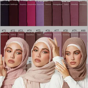 90*180 см женски мюсюлмански шал-хиджаб с морщинками, мек памук кърпичка, ислямски шапки, хиджаб, мюсюлманската жена 105 цветове