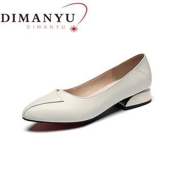 DIMANYU/Дамски официалната обувки от естествена кожа на среден ток, Ново 2023 г., Дамски обувки пролет, Големи Размери 35-43, Професионална офис дамски обувки