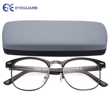 EYEGUARD Кръгла Половината от Метални Рамки на Очила За Четене Кутия Панти Класически Ридеры Унисекс Черно с Твърд Футляром