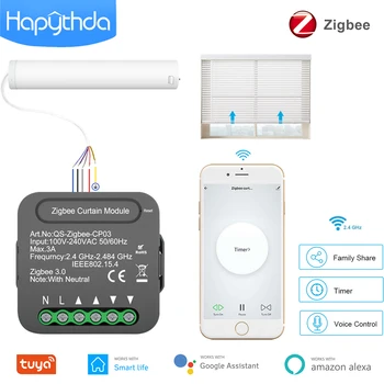 Hapythda Zigbee WiFi Модул за Щори Sasha Интелигентен Ключ, Щори за Преобръщане на Пердета Гласово Дистанционно Управление Алекса Google Home