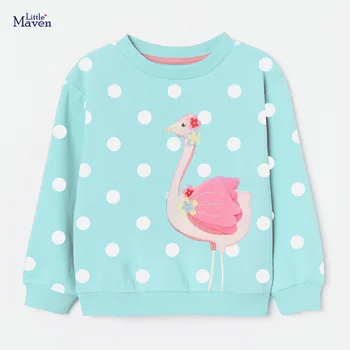 Little Maven/Дрехи за Малките Момичета, Новост 2021 година, Есента на Памучен Hoody с Аппликацией под формата на Животни, Скай-Син Пуловер на Точки за Деца на 2-7 Години