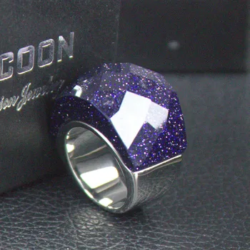 LYCOON качеството на модни луксозни лилаво пенливи бижута женски пръстен от неръждаема стомана лъскави полирани кристални пръстени за парти