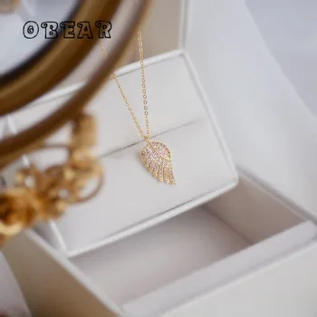OBEAR Мед Покритие 14 К Злато Корейски Паве Crystal Крила на Ангел Висулка Верижки И Колиета За Жени Сладък Романтична Украса За Срещи