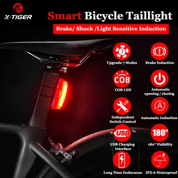 X-TIGER Умен Велосипеден Задна Светлина за Автоматично Стартиране/Спиране на Спирачки със Сензор USB Зареждане IPx6 Водоустойчив Велосипеден Задна Светлина Велосипеден Led Лампа