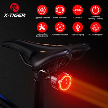 X-TIGER Умен Задна Светлина за велосипед, Ултра Ярък, За сигурност с кола, Автоматично включване/Изключване на Предупреждение за сигурност, светлинен Сензор, Задни Светлини