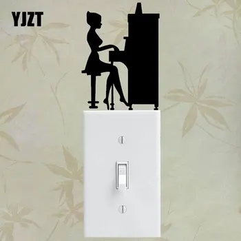 YJZT Момиче Свири На Пиано Силует Ключа за лампата Стикер Vinyl Стикер На Стената S18-0046