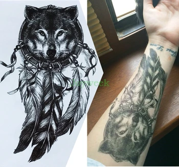 Водоустойчив Временна Татуировка Стикер голям размер ловец на сънища вълците вълк татуировка етикети флаш татуировка фалшиви татуировки за мъже жени 7