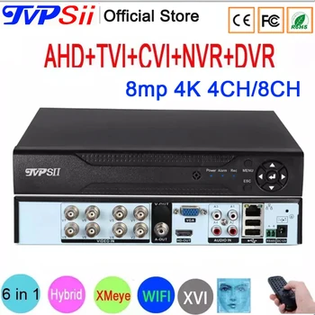 Дистанционно Управление на Аудио Разпознаване на лица 8MP 4K Xmeye 8CH 8-канален H. 265 + Хибриден WIFI 6 в 1 TVI CVI NVR AHD DVR Система за ВИДЕОНАБЛЮДЕНИЕ
