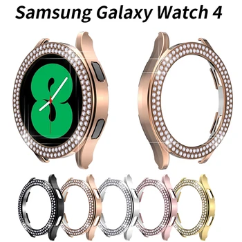 Жена Двухрядный Диамантена Калъф за Samsung Galaxy Watch 4 Active 2 Калъф 40 мм 44 мм Active2 PC Броня с Пайети Рамка на Кутията Аксесоари