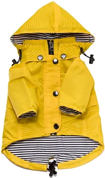 Жълт дъждобран за кучета ATUBAN с цип със светлоотразителни копчета, джобове, Водоустойчив, Регулируем шнур и сваляща се качулка