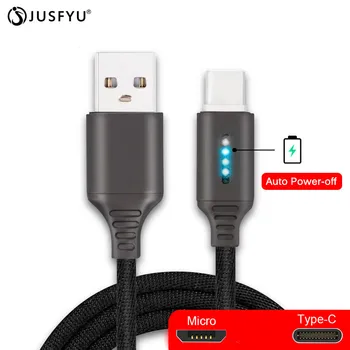 Интелигентно Изключване на захранването 2.4 A кабел за зареждане, Кабел за данни За Samsung iPhone Huawei Кабел за Защита от автоматично прекъсване на захранването С led За Micro USB Type C