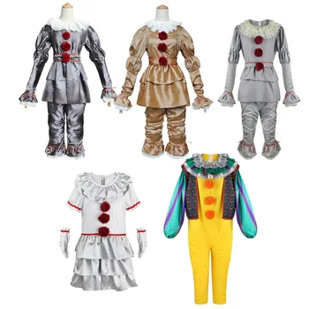 Клоун Cosplay назад към душата на Стивън Кинг костюм Пени Уайз Хелоуин aldult бебешка рокля на ужасите Тела Жокер Cosplay