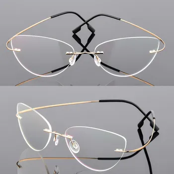 Котешко око дамски очила за късогледство от титанова сплав без рамки, Очила за късогледство, очила по рецепта -0,50 -0,75 -1,0 -6,00 -1,25