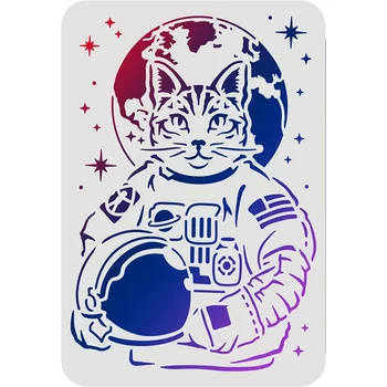 Котка Астронавт Шаблони Пластмасови Космически Тема Фигура Земята Звезда Стена Шаблони за Многократна употреба на Листа за Нанасяне на Боя върху Дървени Подови Плочки