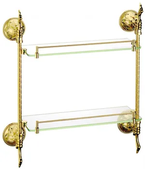 латунная стъклен рафт, двоен рафт за баня, шкафове, златен обков за баня, аксесоари за баня LG012