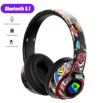 Нови Рисувани Слушалки Bluetooth Слушалки Безжични Слушалки Стерео Сгъваеми Спортни Слушалки с Микрофон Слушалки Handfree MP3 Плейър