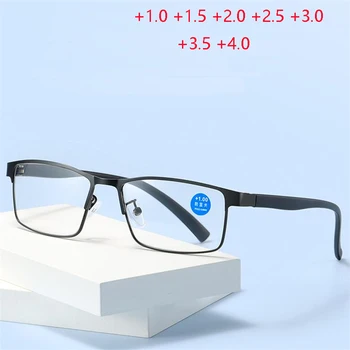 Полнокадровые сини Светлинни Блокер Квадратни Очила за Далекогледство, Женски, Мъжки, Метал, Плюс лещи, Очила по рецепта + 1.0 и + 1.5 До + 4,0