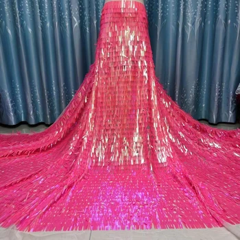 Последните Многоцветни пайети нигерийски бродирана тюл окото пайети и дантели Африканска мода Лейси Плат-секси вечерна рокля