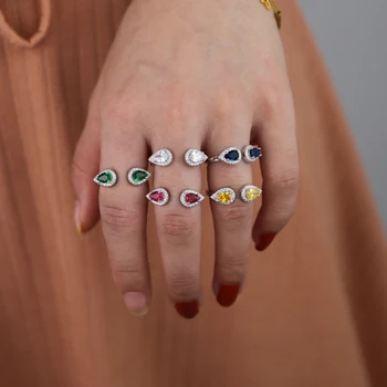 Пръстен на Пръста Бижута silver цвят на цветни пръстени с камък на раждане с 3A Кубическим Цирконием Crystal Сълзотворен Камък Пръстени за Жени