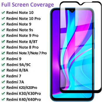 Пълно Защитно Стъкло За Xiaomi Redmi 9 9А 9В 9T 8A 7A K20 K30 K40 Закалени Екран Redmi Note 7 8 9 10 Pro 8T 9T 9S Стъклена Филм
