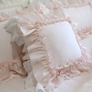 Сладко розово европейския калъф за възглавница с бродерия, лейси памучен калъфка с рюшами, слоеве на тортата, принцеса, елегантна калъфка за спално бельо