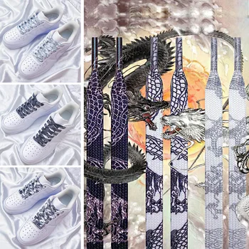 Цветни Шнурове с Принтом Дракон, Модни Мъжки Обувки на равна подметка, Високи Парусиновые Маратонки, Спортни Обувки 120-160 см
