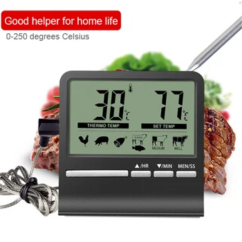 Цифров Термометър за Фурна за приготвяне на Барбекю, LCD Дисплей, Измерване на Температурата на Месото, Кухня, Храна за Печене с космическата сонда от Неръждаема Стомана