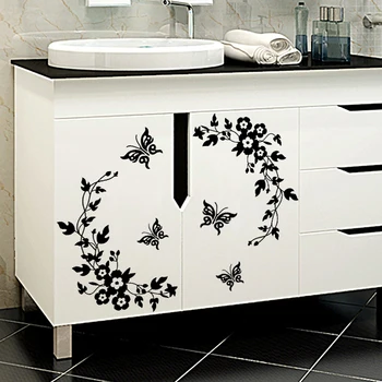 черна класическа пеперуда на цвете, домашен сватбена украса стикери за стена за хол кухня баня декоративна флора стенни живопис